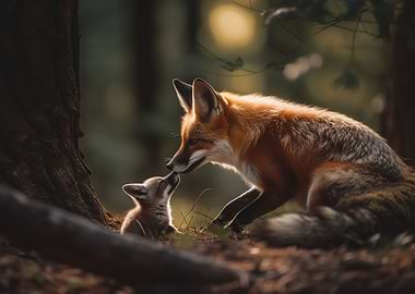 Female fox and her fox cub
