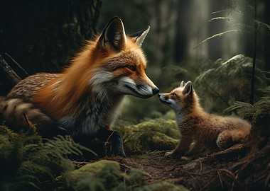 Female fox and her fox cub