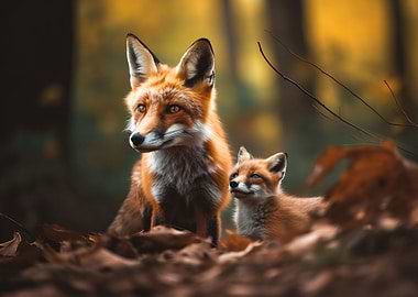 Female fox and her fox cub