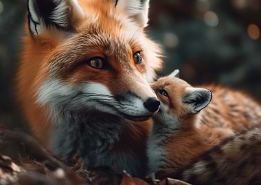 Female fox and her fox cub
