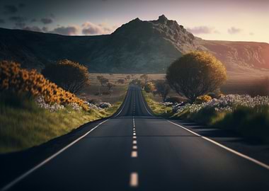 Empty Highway by Mountains