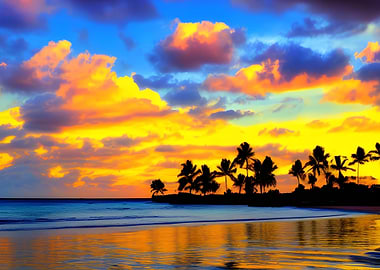 Palm Sea Beach by Sunset