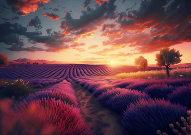 Sunset over lavender field