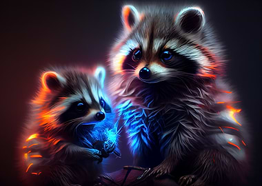 Colorful baby raccoons