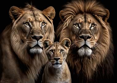 Lions family on black
