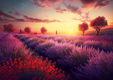 Sunset over lavender field