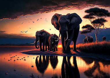Elephant sunset