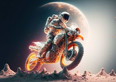 Astronaut riding motorbike