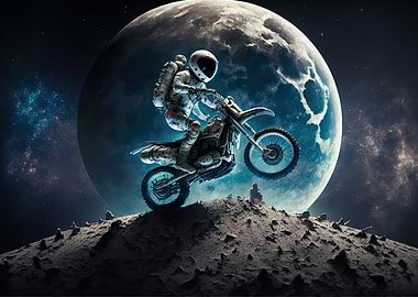 Astronaut riding motorbike