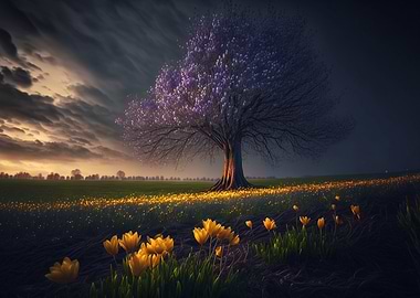 Spring blossoming field