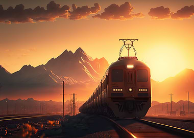 Locomotive Train Sunset
