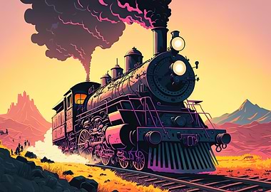 Locomotive Train Sunset