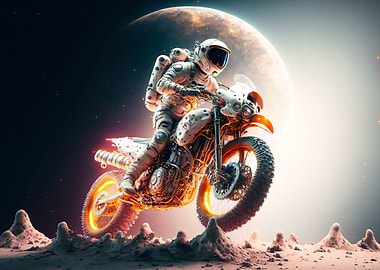 Astronaut riding motorbike