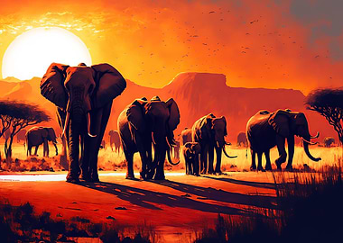 Elephant sunset