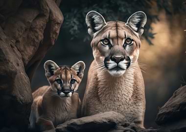 Puma with cub