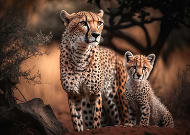 Cheetah with cub
