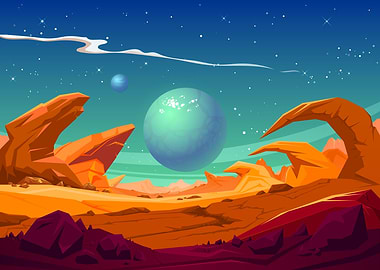 Planet with blue sky