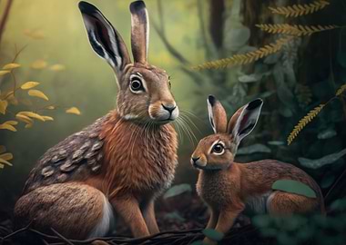 Hare with cub