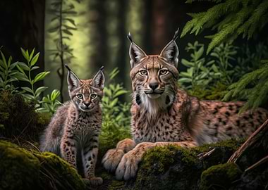 Lynx with cub