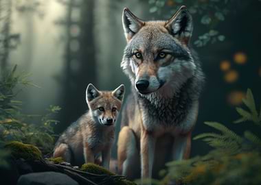 Wolf with cub