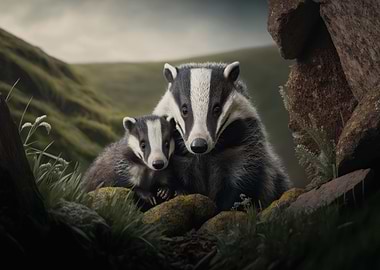 Badger with cub