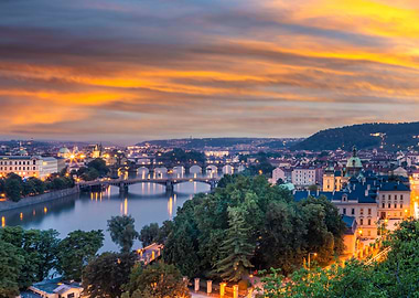 Sunset over Vltava river