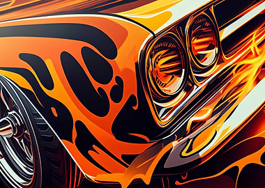 Abstract Muscle Car Flames