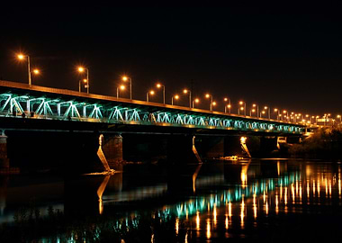 Warsaw bridge at night