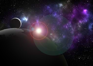 Moon and earth with sun