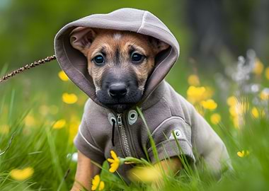 Puppy with a hoodie