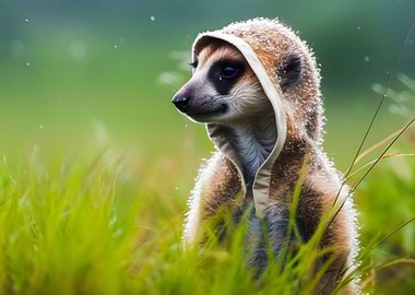 Meerkat wearing a hoodie