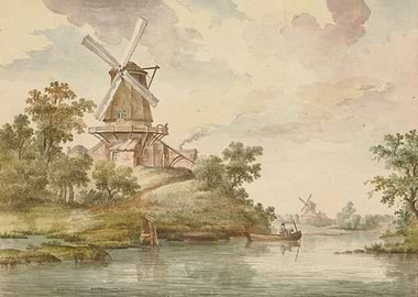 Small river with windmills