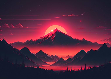 Sunset Mountian Red Moon