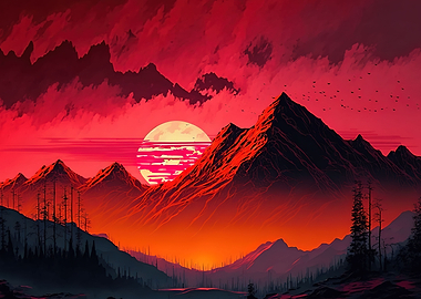 Sunset Mountian Red Moon
