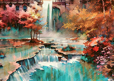 Waterfall in Watercolor