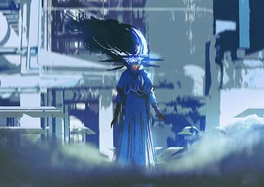 Blue Light Cyberpunk Robot