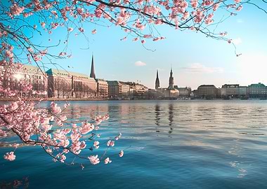 Cherry blossoms with view
