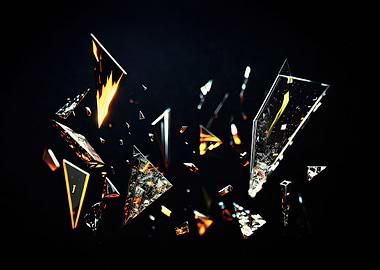 Glass broken pieces flying