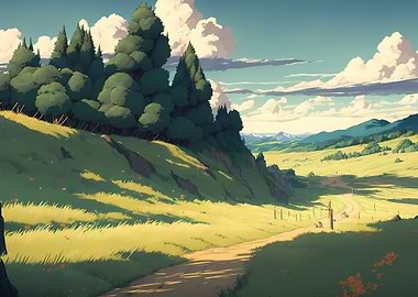 green landscape anime
