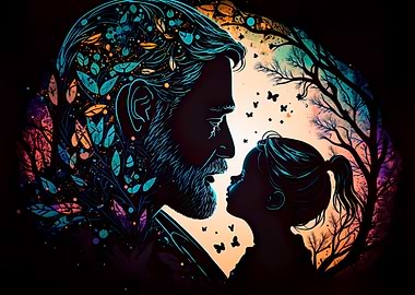 Father holding daughter