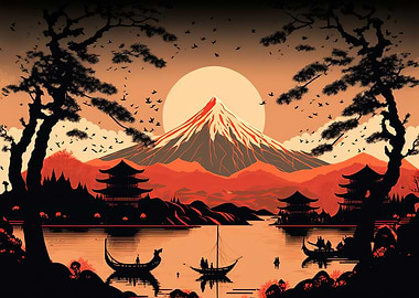 Vintage Asian landscape