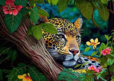 Jaguar in rain forest