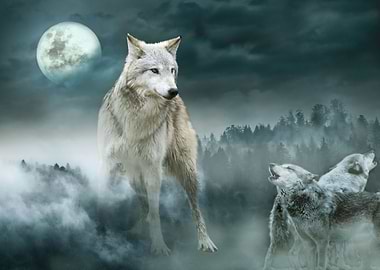 White Wolf and Moon