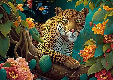 Jaguar in rain forest