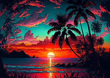 Beach sunset landscape