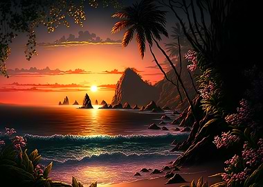 Beach sunset landscape