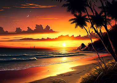 Beach sunset landscape