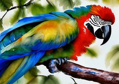 A colorful macaw sitting