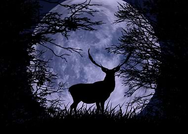 Stag In Moonlight