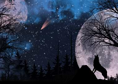 Wolf howling at moon